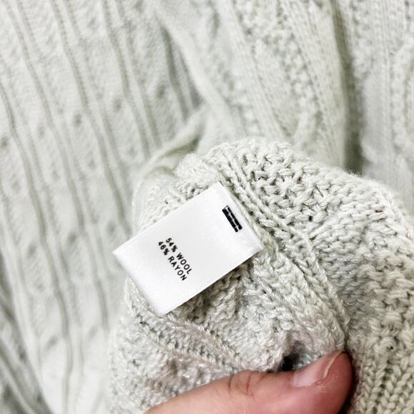 [St. John] Mint Green Open Front Chunky Cable Knit Cardigan Sweater Sz Petite P - Picture 9 of 9